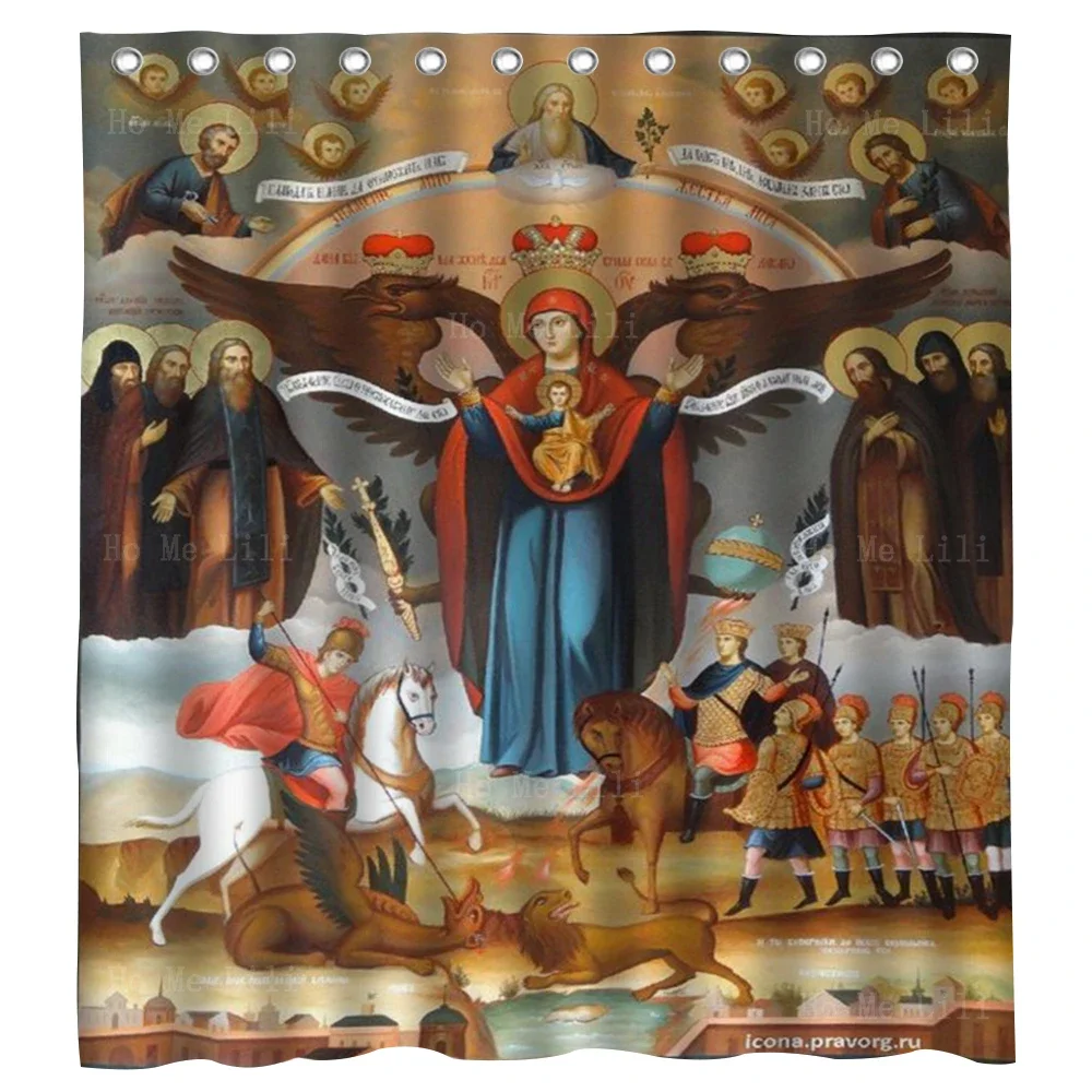 Mother Of God Double Headed Eagle Russian Virgin Mary Immortal Flowers Icon Shower Curtain By Ho Me Lili For Bathroom Decor