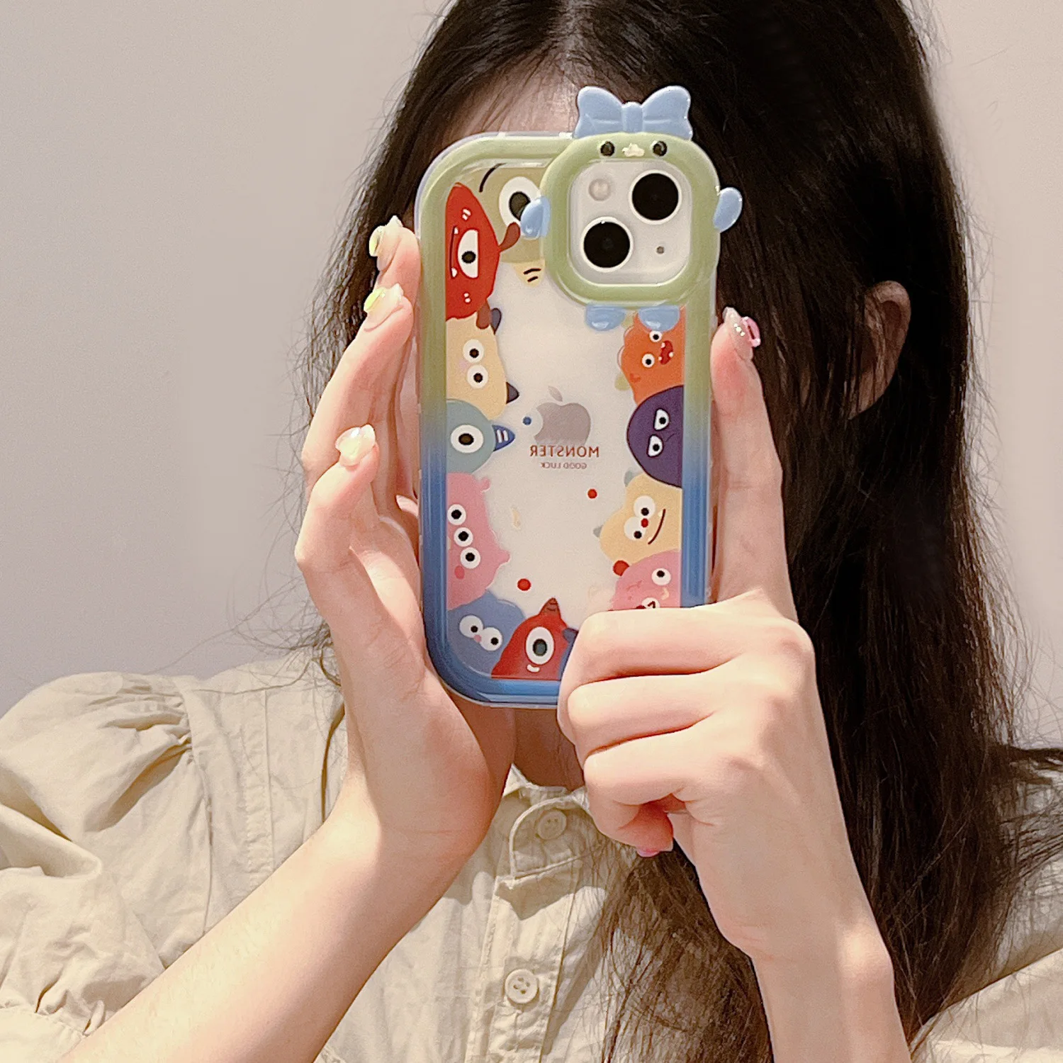 Cartoon Monster Collectie Telefoon Hoesje Voor Iphone 16 15 14 13 12 11 7 8 6 X Xr Xs Plus Pro Max Monster Lens Zachte Siliconen Hoes