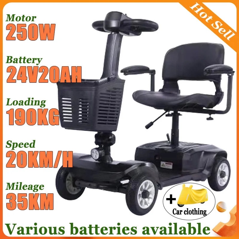 

Portable Foldable Disabled Commuting Electric Scooter Adult Mobility Scooter 4Wheel Elderly with Armrests Leisure Senior Scooter