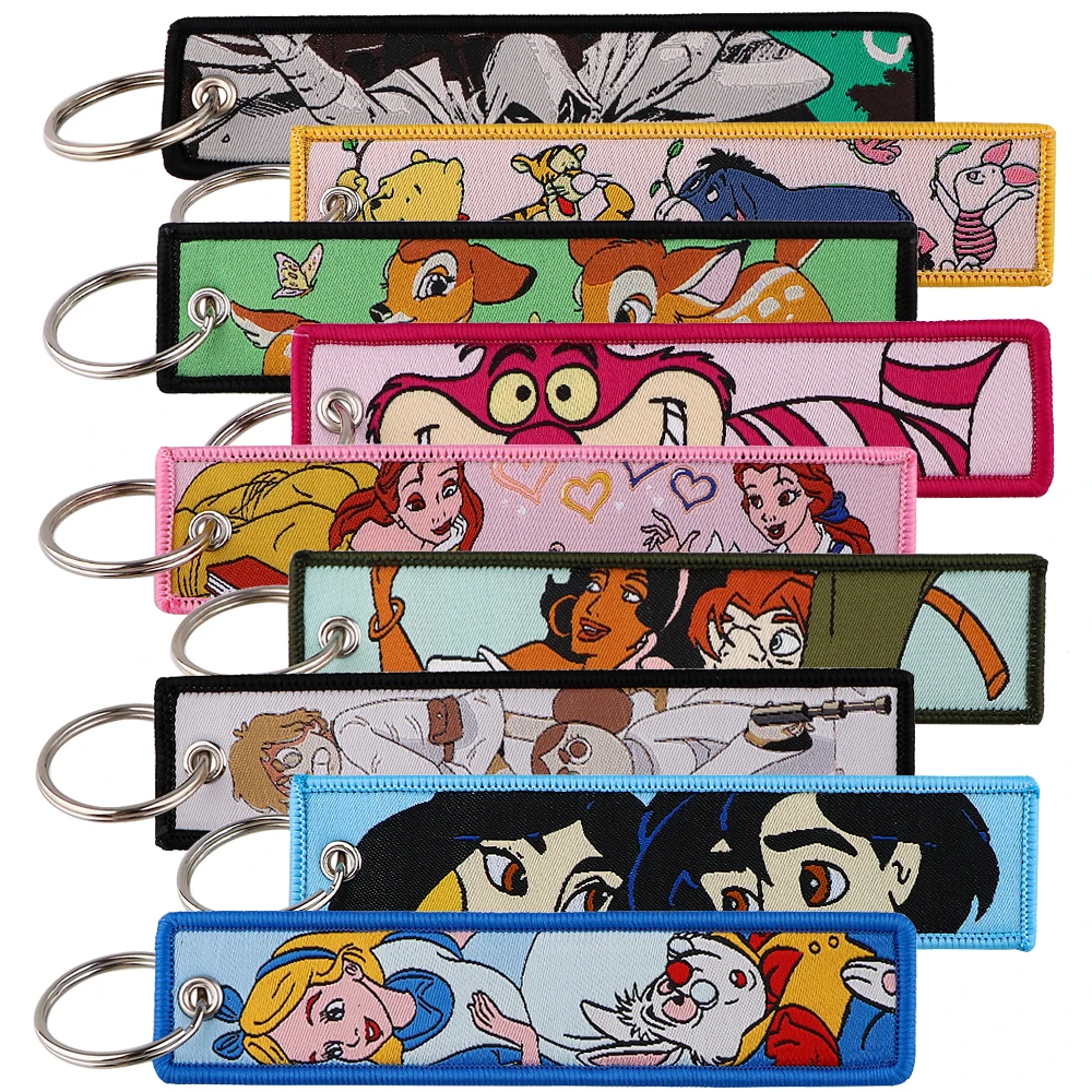 Classic Cartoon Movie Series Key Fobs Holder Embroidery Keychain for Motorcycles Key Tag Key Ring Backpack Pendant Accessories