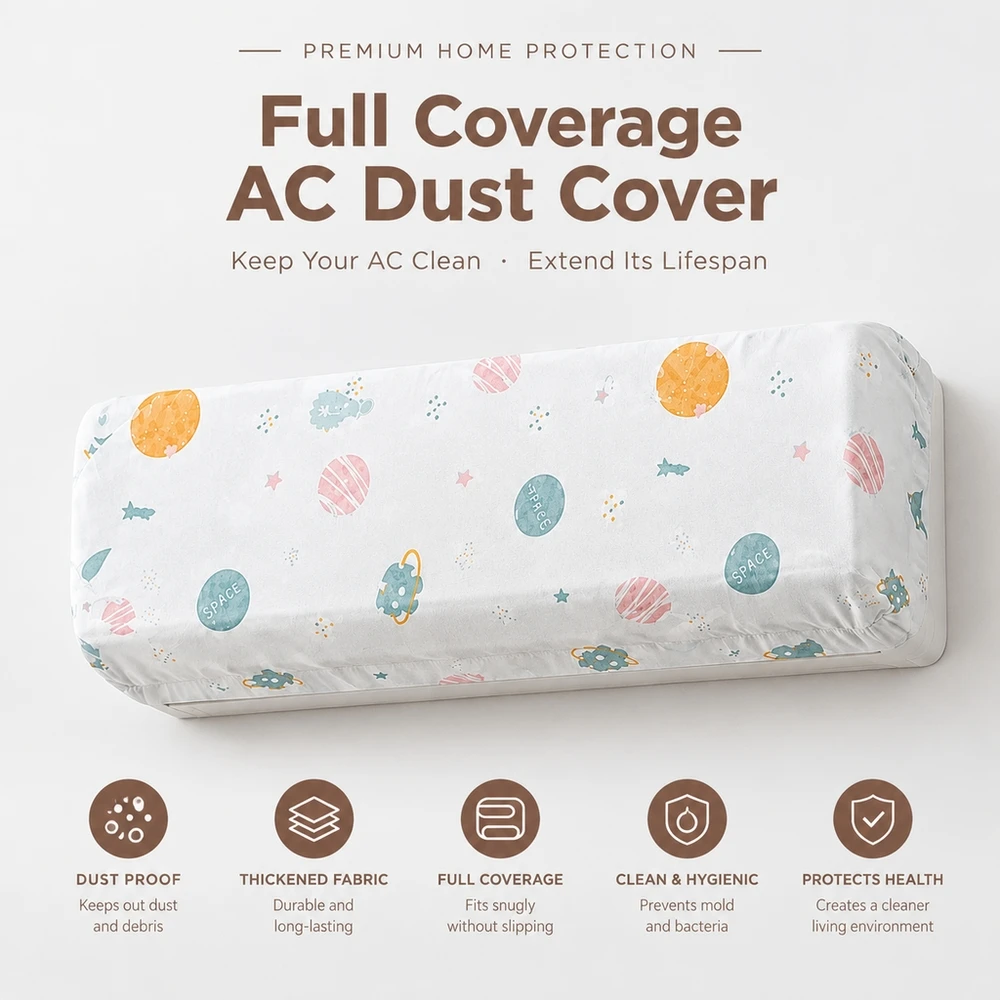 Full Coverage Air Conditioner Cover Fabric Dustproof Case for Wall Mount Units with Random Patterns 90x140cm