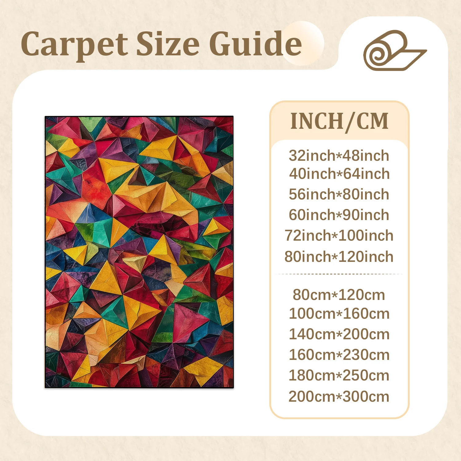 Large Indoor Area Rug, Soft Velvet Low Pile with Non-slip Dotted Backing, Machine Washable, Vibrant Colorful Geometric Triangle Pattern for Living Room Bedroom Home Decor