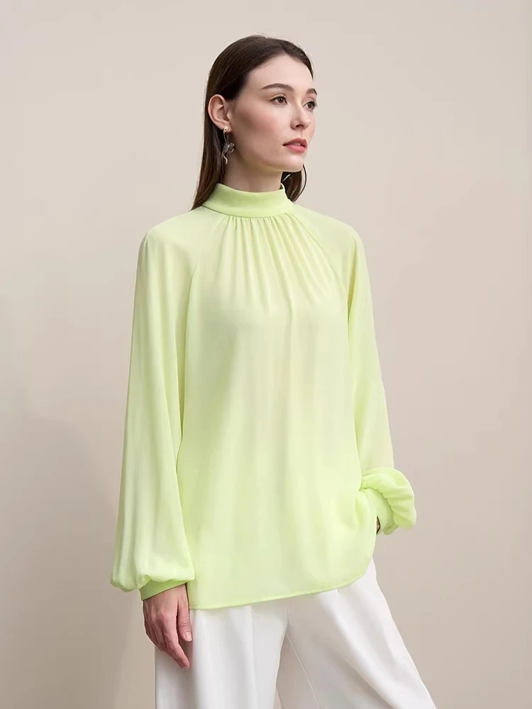 Amii Camicetta da donna 2026 Primavera Nuovo Elegante Pendolare Mezza Dolcevita Camicia in chiffon Manica raglan da donna Solido Allentato Top 12641072