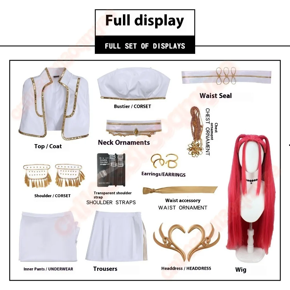 2025 새로운 루미 조이 미라 악마 헌터 코스프레 의상 Kpop Huntrix 여성 화이트 가죽 할로윈 의상 성인 드레스