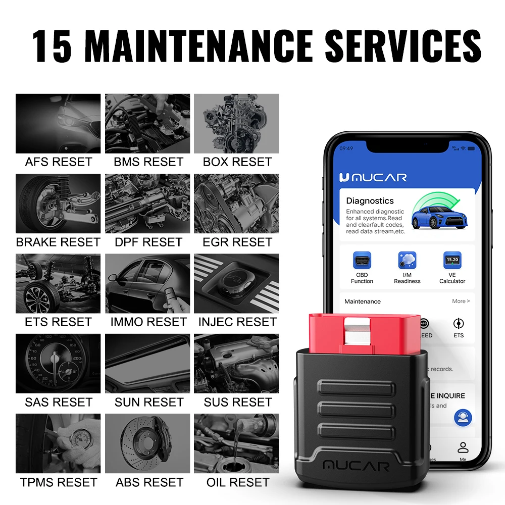 MUCAR BT200 OBD2 Bluetooth-Diagnosetool Vollsystem-Diagnose Öl SAS 15 Reset OBD 2 Scanner für alle Autos Codeleser – Detail 3
