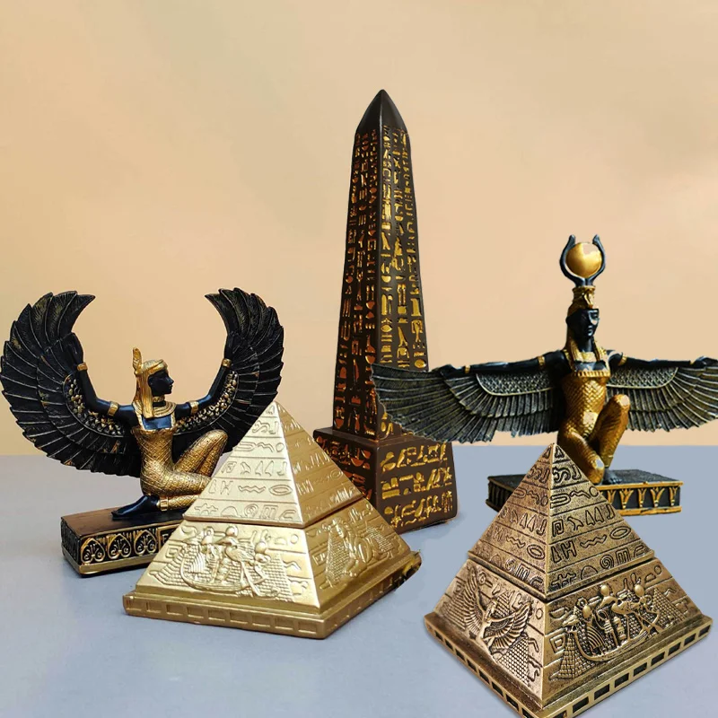 Ancient Egypt Pyramid Obelisk Statue,Isis God Figurines Egyptian Magic Marriage Goddess Resin Sculpture Crafts Home Decortion