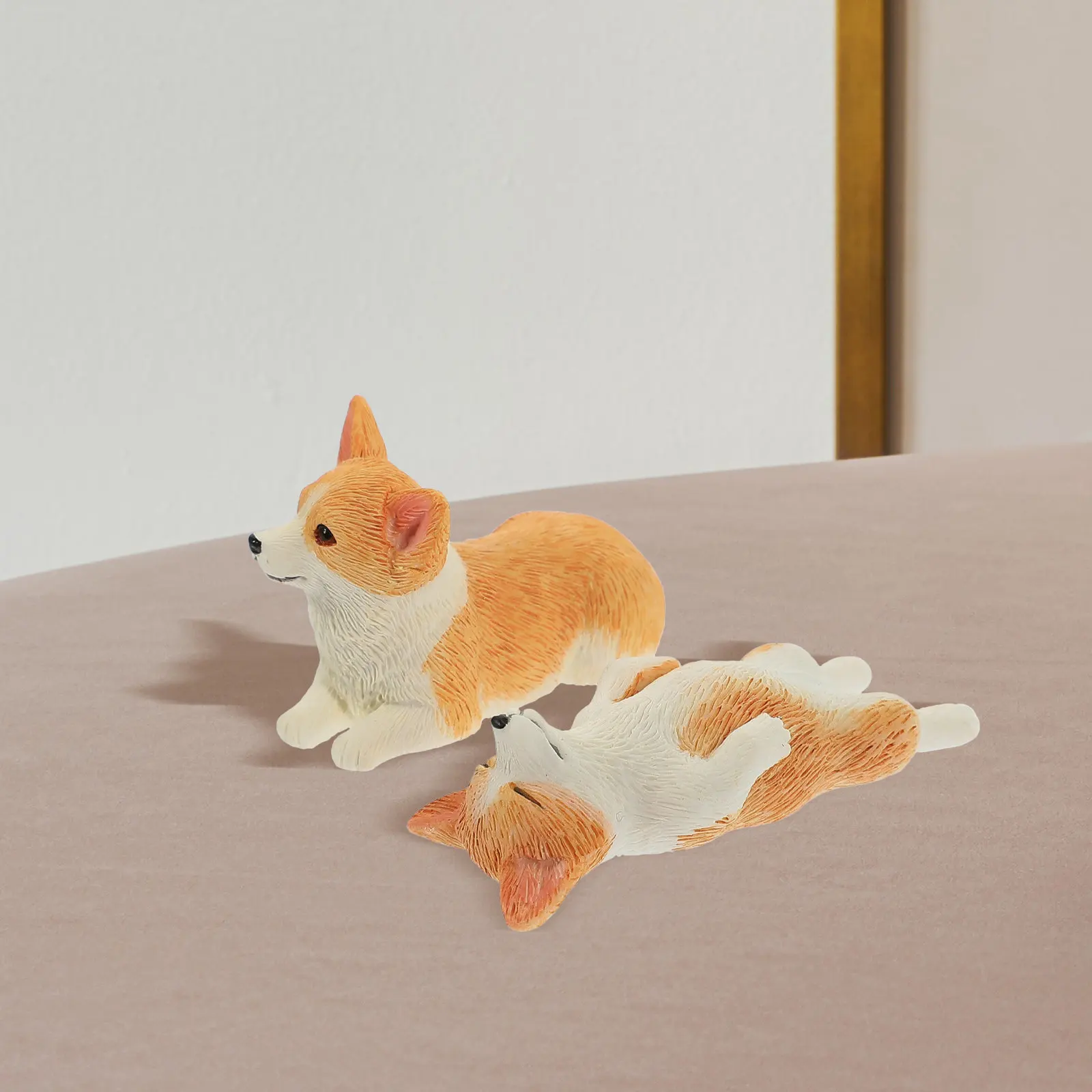 2Pcs Resin Corgi Adornment Vivid Static Dog Adornment Compact Desktop Decor Safe Non Toxic for Auto Interior Shelf Display