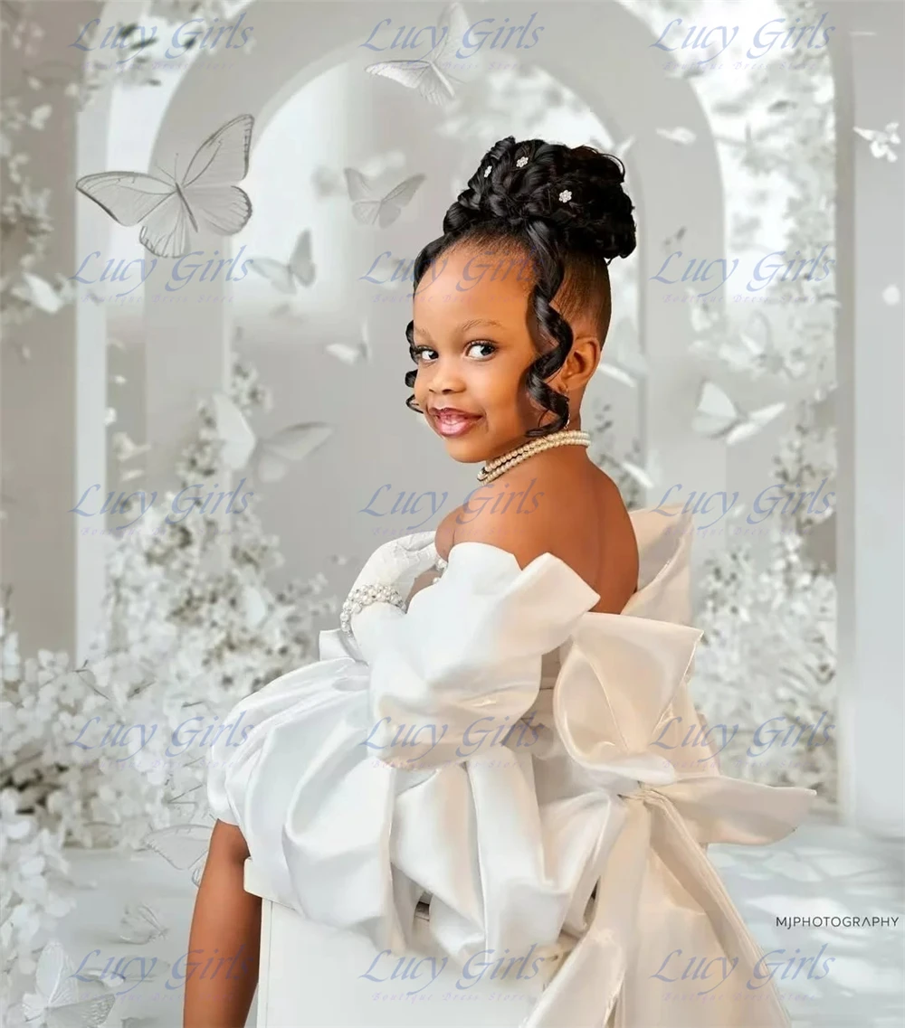

Quality Lovely Ivory Satin Girl Flower Dress Strapless Pearls A Line Cape Birthday Party Dress Celebrity Kid Dress Customized