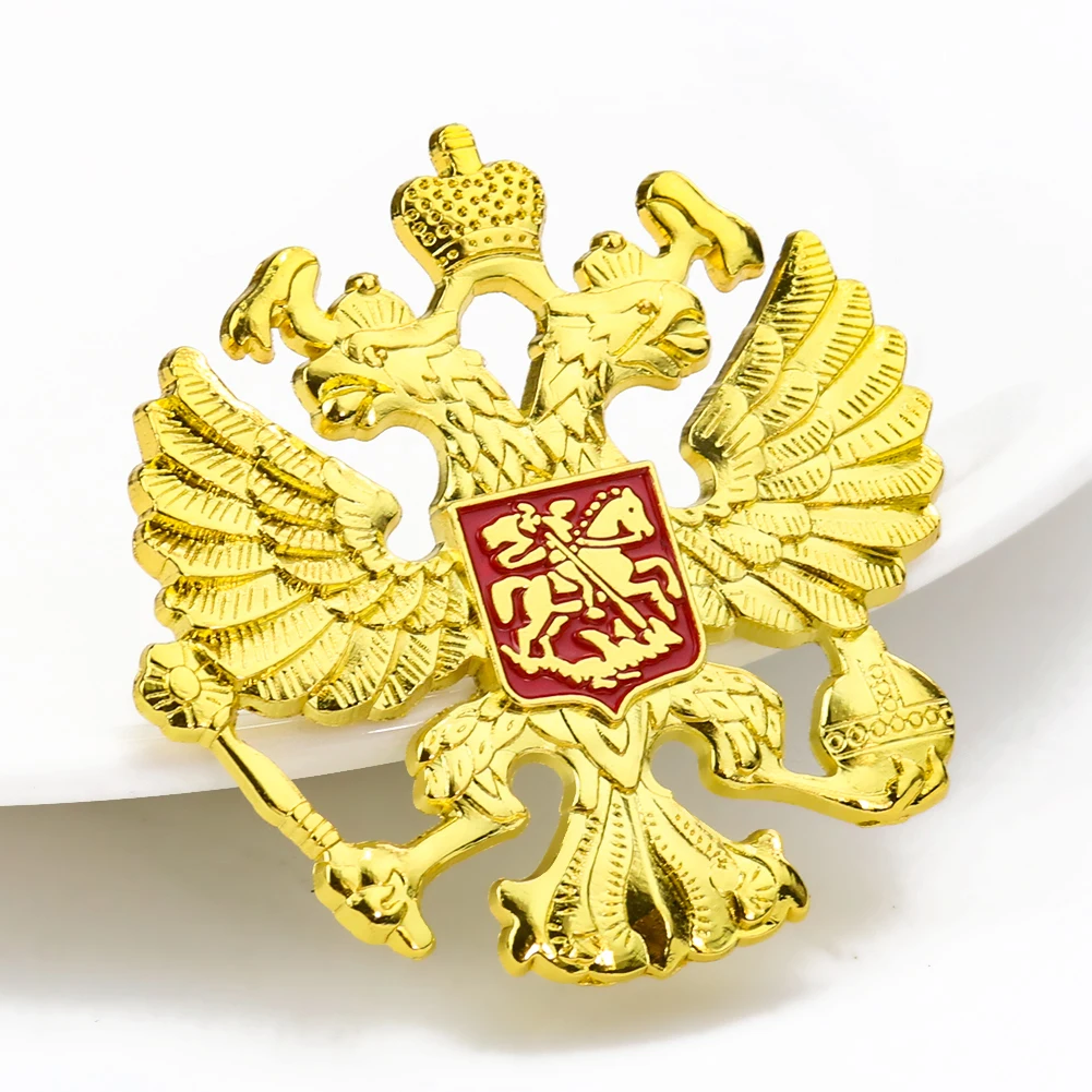 Muy Bien Gold Double Headed Eagle Brooch Pin Metal Russian Badge Punk Brooch Banquet Lapel Pin Men's Clothing Accessories