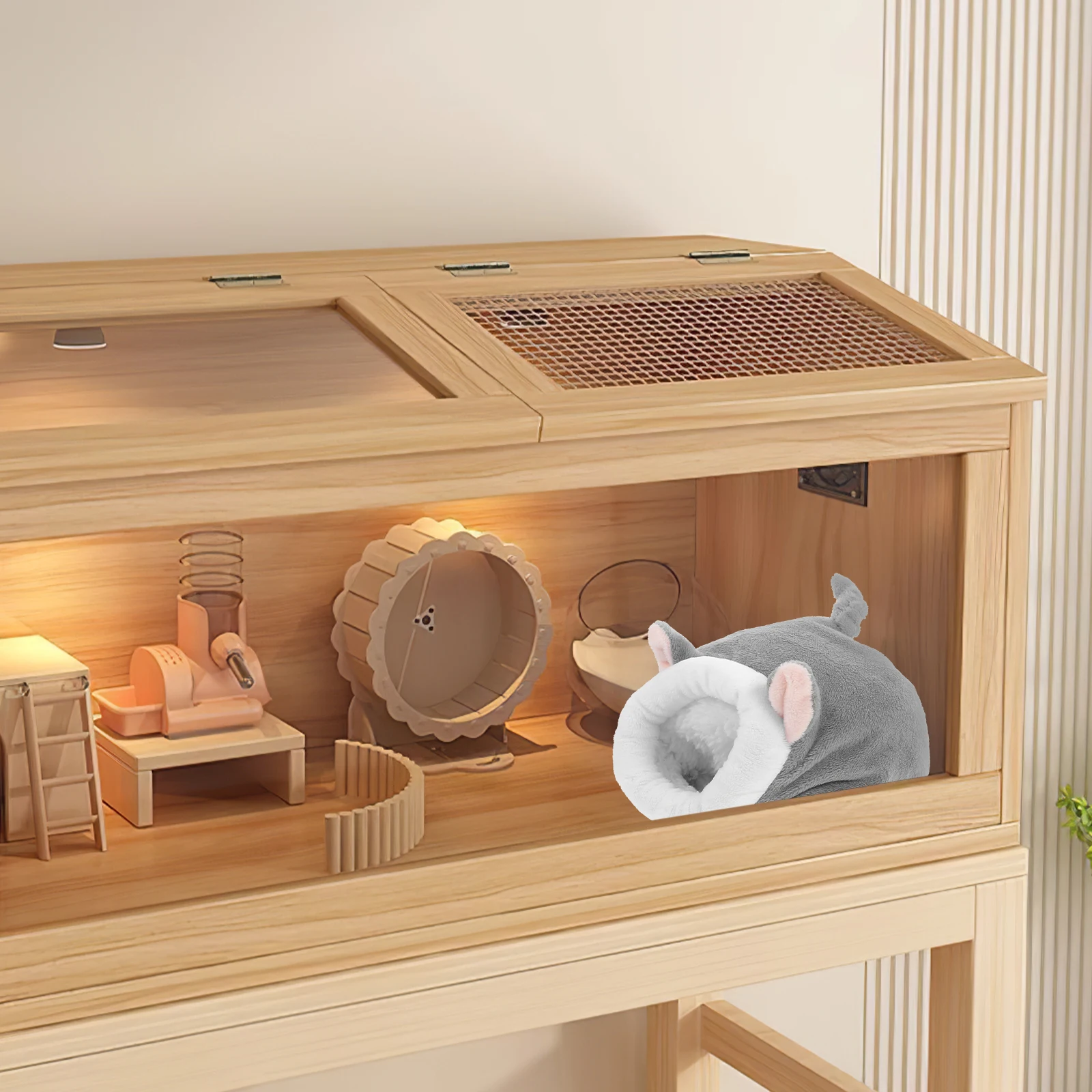 

2 pcs Warm Pet Bed Set Flannelette Small Animal Nest Machine Washable Winter Habitat For Hamster Guinea Pig Hedgehog Cage