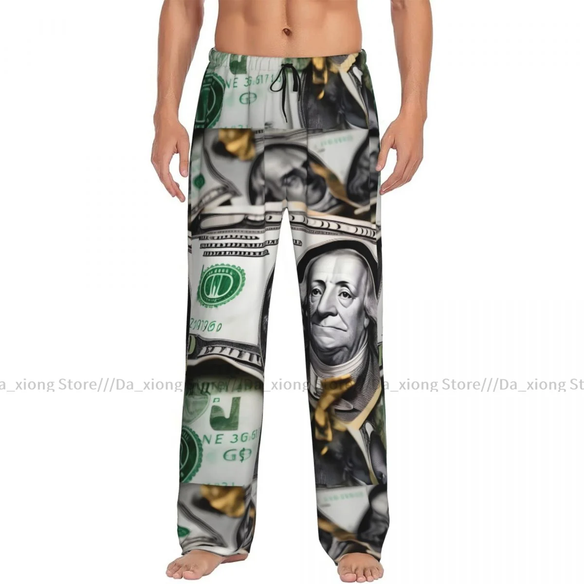 Men's Sleepwear Loose Sleep Pants Pajamas Banknote Pattern Long Lounge Bottoms Casual Homewear