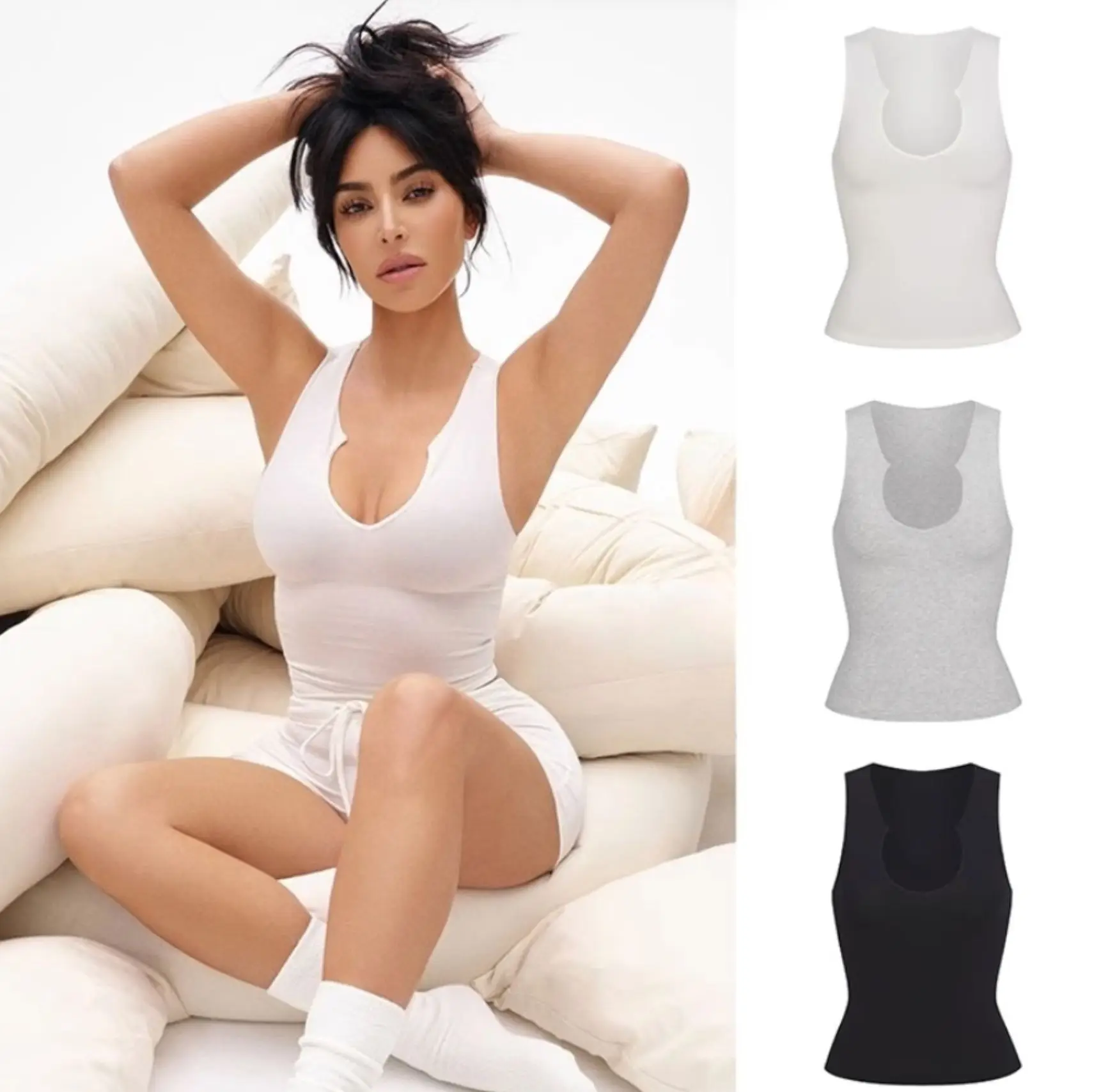 

Kardaian жилет с воротником-сердечком из чистого хлопка, повседневная футболка с v-образным вырезом, внутренняя одежда, лето 2023, полиэстер 00%