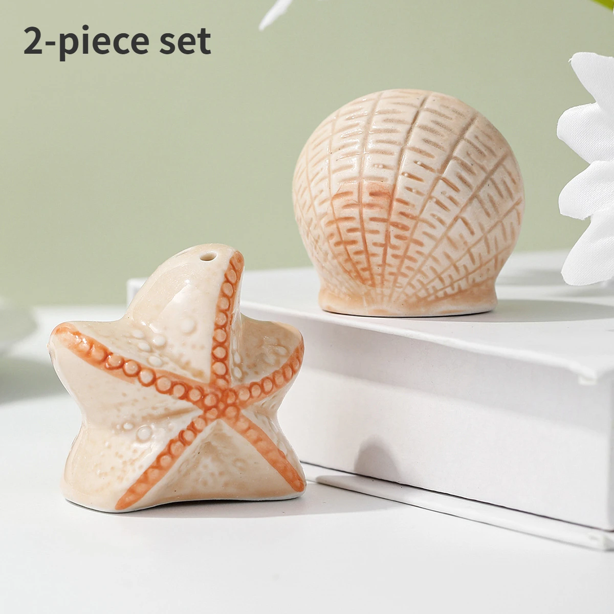 

Creative Starfish Conch Ceramic Seasoning Bottle Set Cute Shell Salt Shaker Pepper Seasoning Tank Kitchen Jars Wedding Gift