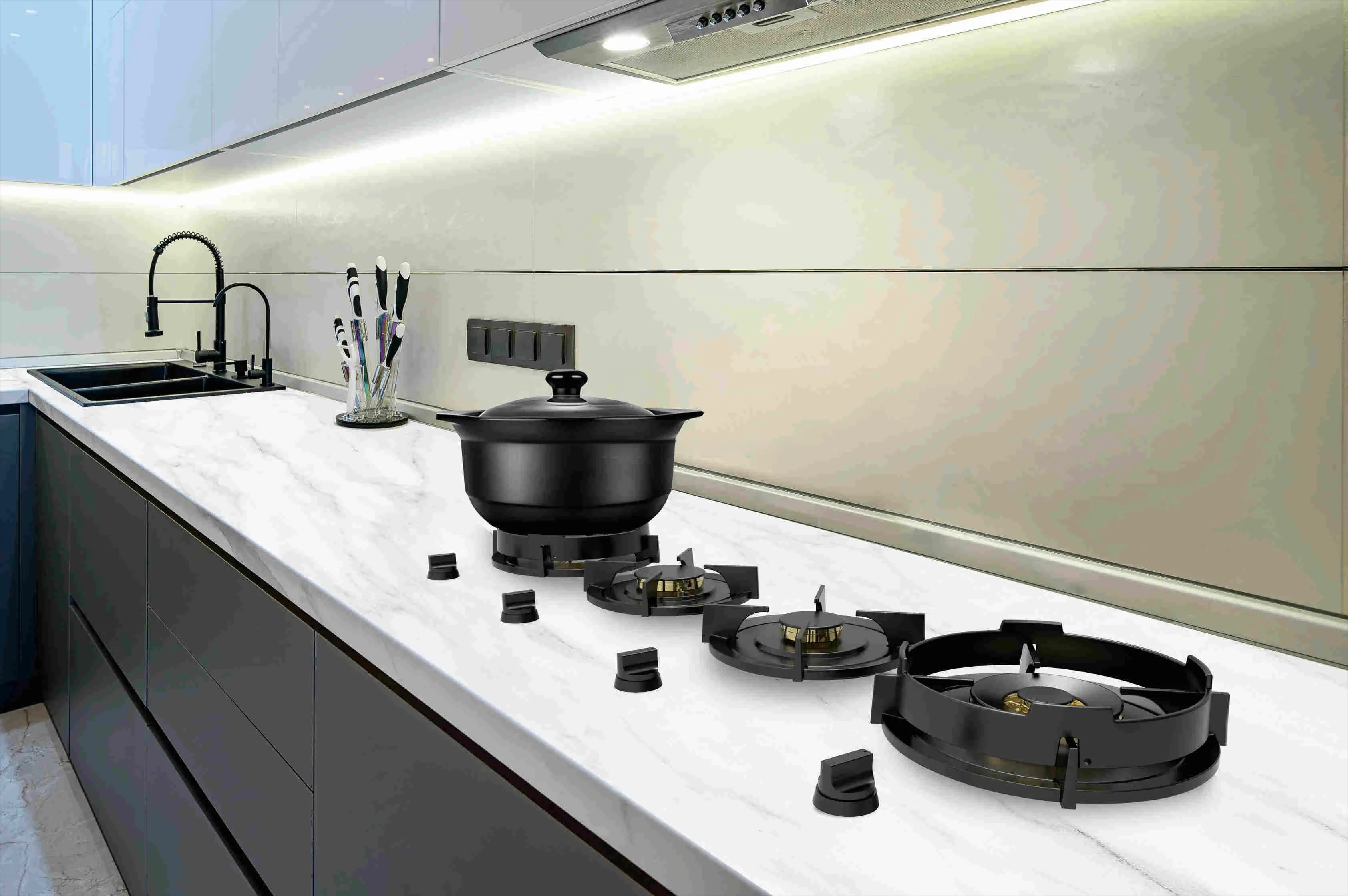 

New Style Full Built-In Cast Iron Kitchen Cooker Slate Stoves Gas Cooktop Sintered Stone Kitchen Surface for Households&Villas