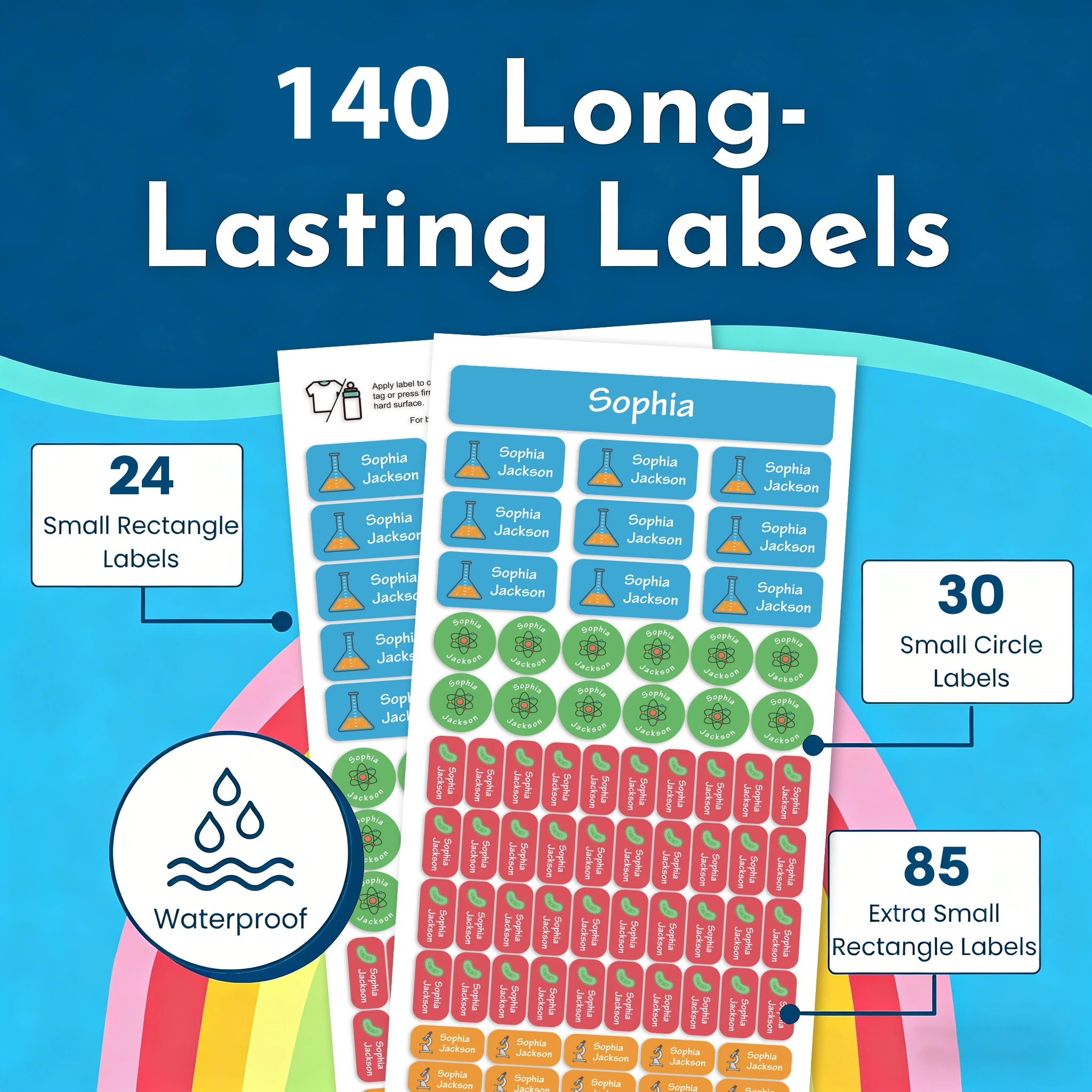 Trees Custom Name Labels, Personalized Rectangle & Round Stickers in 3 Sizes for Bottles, School Supplies, Lunch Boxes