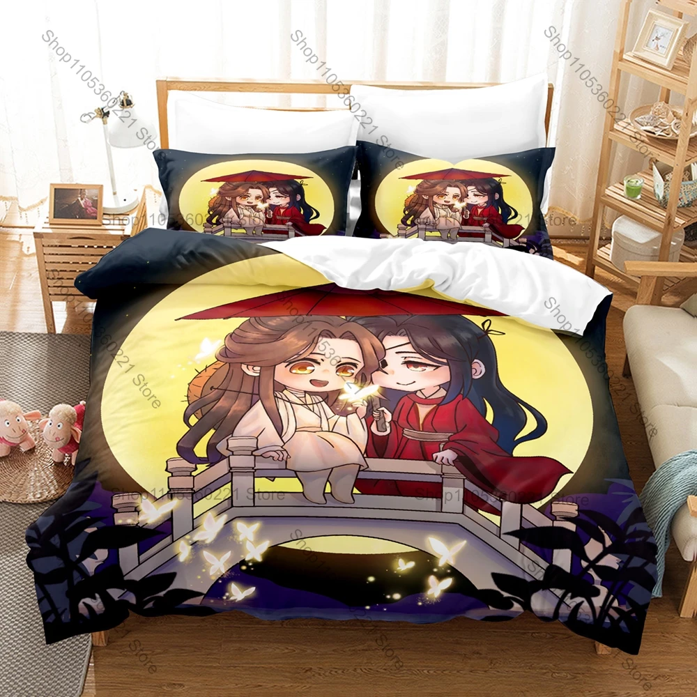 Heaven Official's Blessing Bedding Set Duvet Cover + 2 Pillowcases Xianxia Donghua Xie Lian Hua Cheng Red White Chinese Ancient