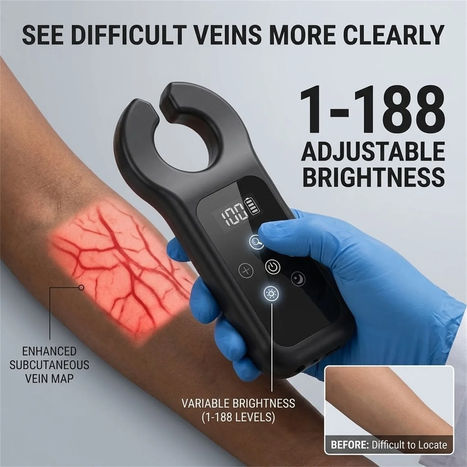 Medical Vein Detector LED Infrared Vein Scanner Handheld Blood Vessel Locator Adjustable Vein Finder for IV Injection