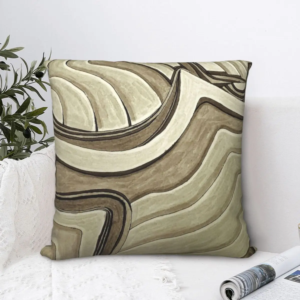 Contours, Abstract Ink And Ink Wash Square Pillowcase Polyester Pillow Cover Velvet Cushion Decor Comfort Throw Pillow For Home