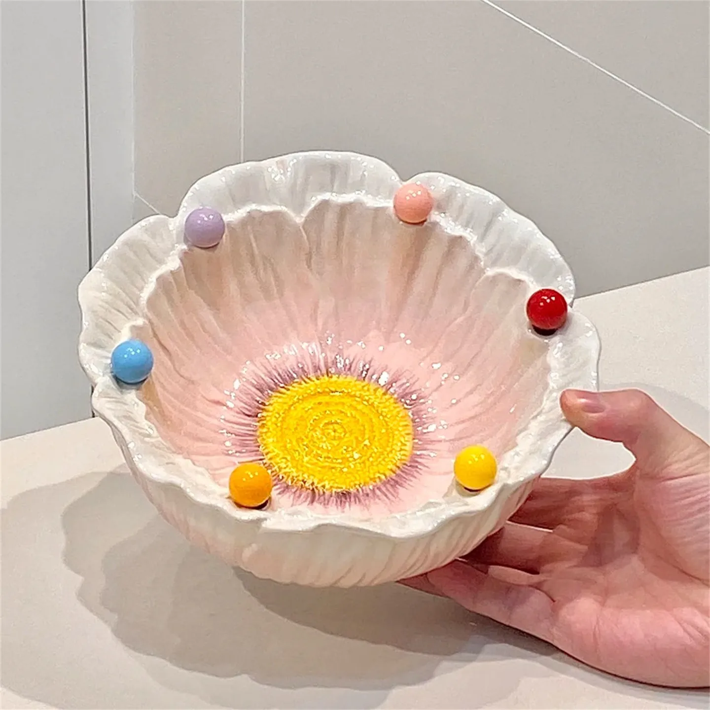 Flower fruit bowl high value with fruit fork especially beautiful bowl ceramic