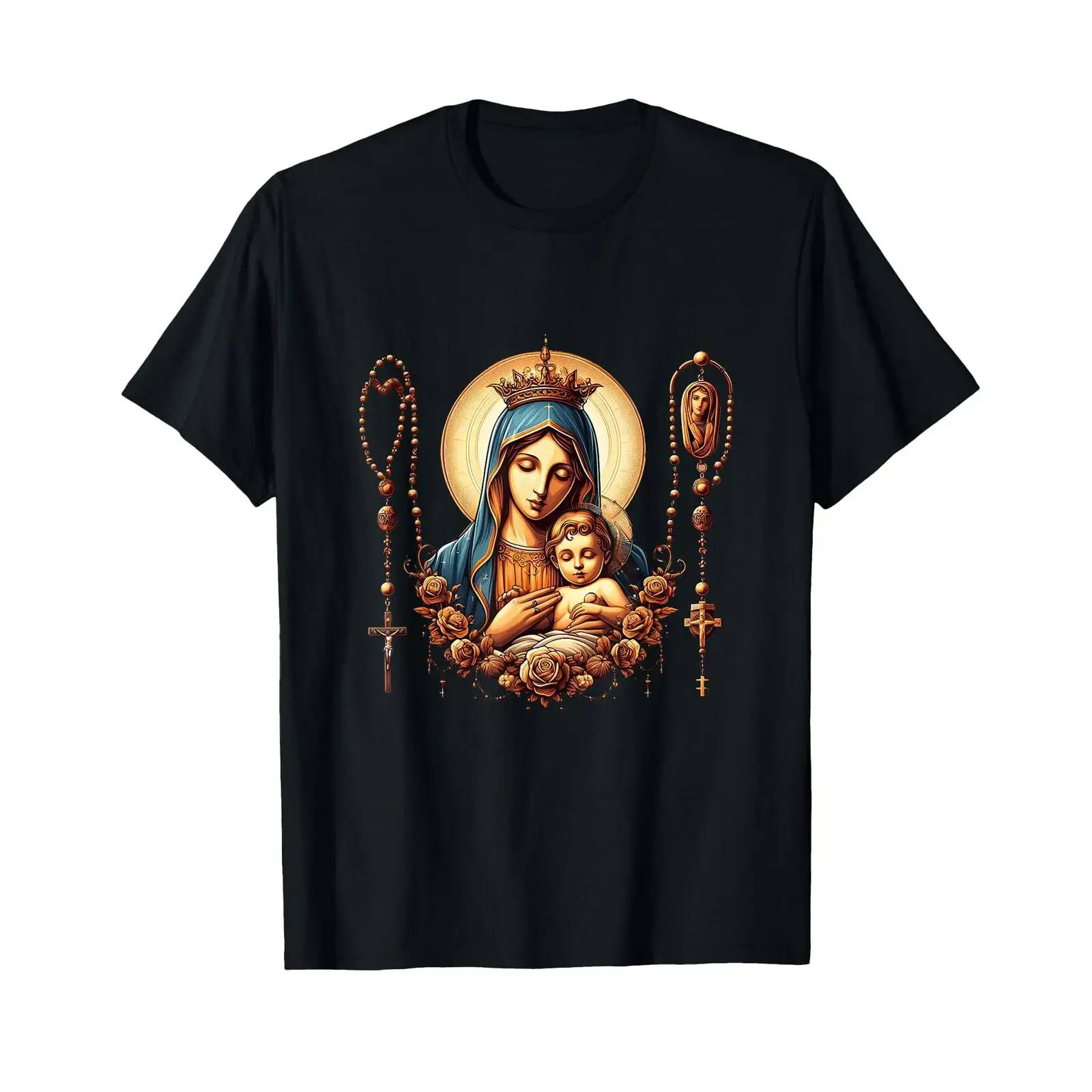 Holy Rosary Virgin Mary Baby Jesus Catholic Mysteries T Shirt vintage Washed Soft Slightly Breathable Versatile Stylish fashion