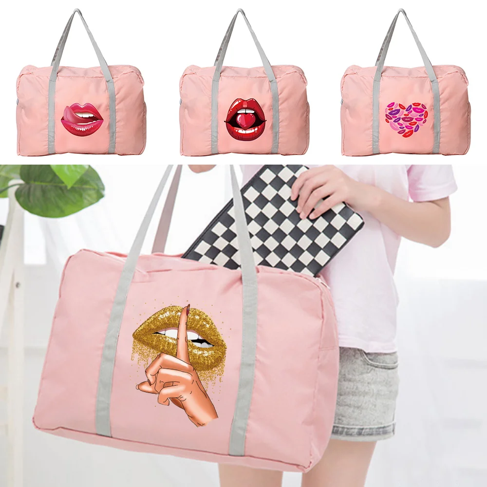

Travel Handbag Portable Foldable Travel Duffel Bag Luggage Check-in Organizer Large Capacity Mouth Pattern Printing Series