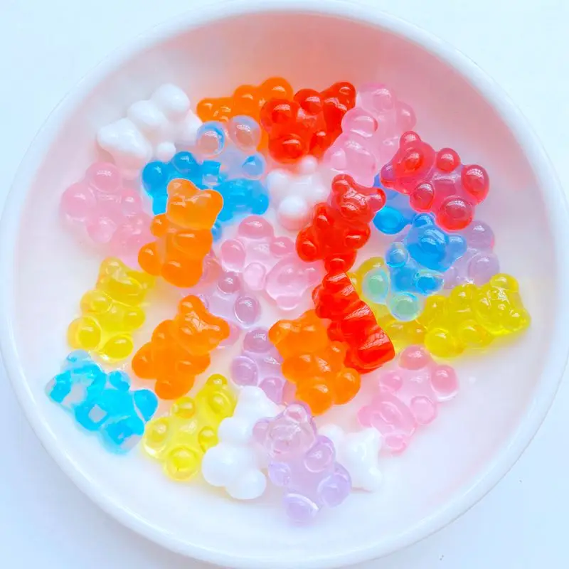 20pcs Mix Colors Resin Bear Sweet Candy Flatback Cabochon  Miniature pattern applique ornament craft DIY scrapbook