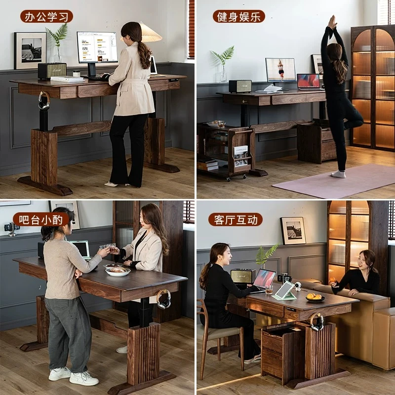 North American Black Walnut Electric Lifting Desk All Solid Wood Desk Computer Desk Lifting