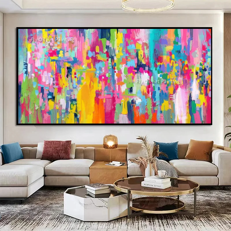 Fashional Design Colorful Abstract Canvas Oil Painting For Home Wall Decor New Simple Brown Beige Thick Original Artwork
