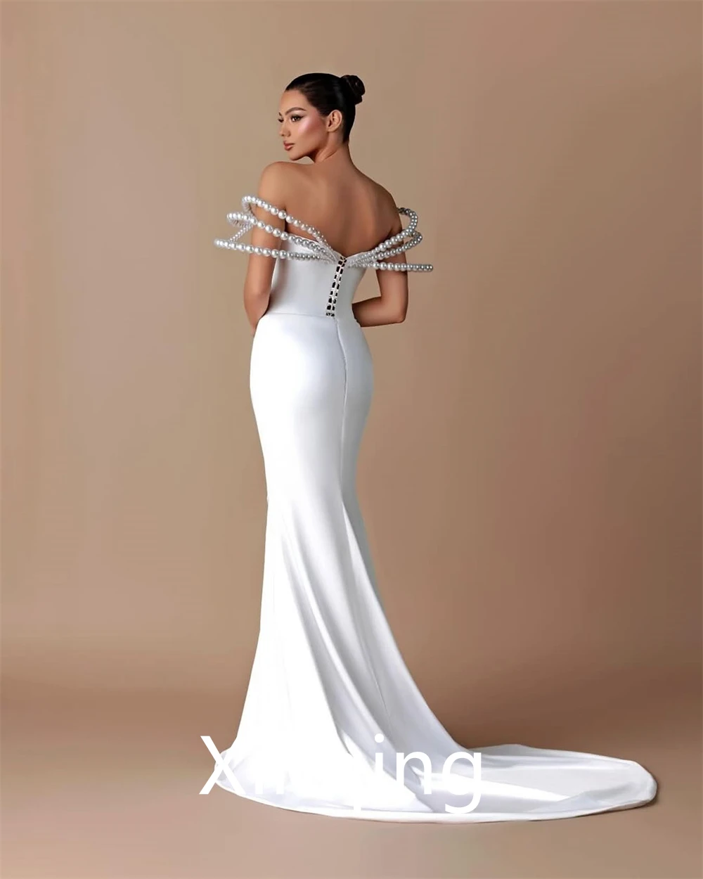 Robes de mariée sirène personnalisées en Jersey blanc, sans bretelles, avec traîne Court, robes de mariée de l'industrie lourde, robes de mariée 2025