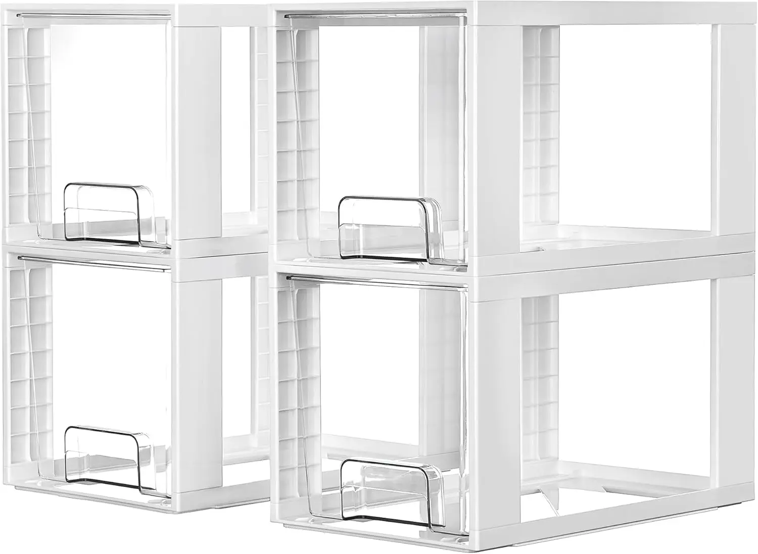 

4 Pack Large Stackable Storage Drawers,White,Easily Assemble Acrylic Bathroom Closet Un rsink Organizers and Storage,P