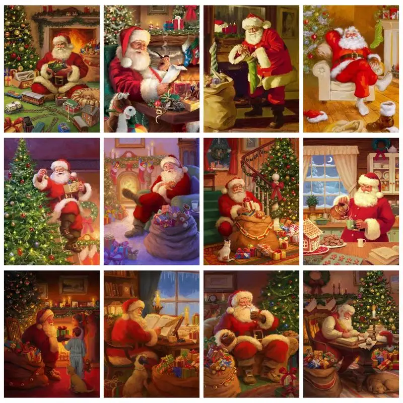 

PhotoCustom Painting By Numbers For Adults With Frame Santa Claus Picture Numbers Handpainted Unique Christmas Gift Wall Art