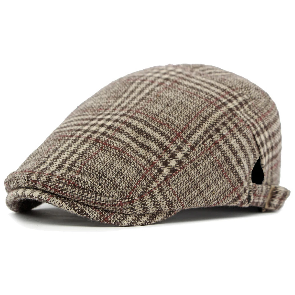 

HT4955 Mens Beret Women New Spring Autumn Beret Hat Artist Painter Plaid Beret Hat Male Female Ivy Flat Cap Adjustable Beret Cap
