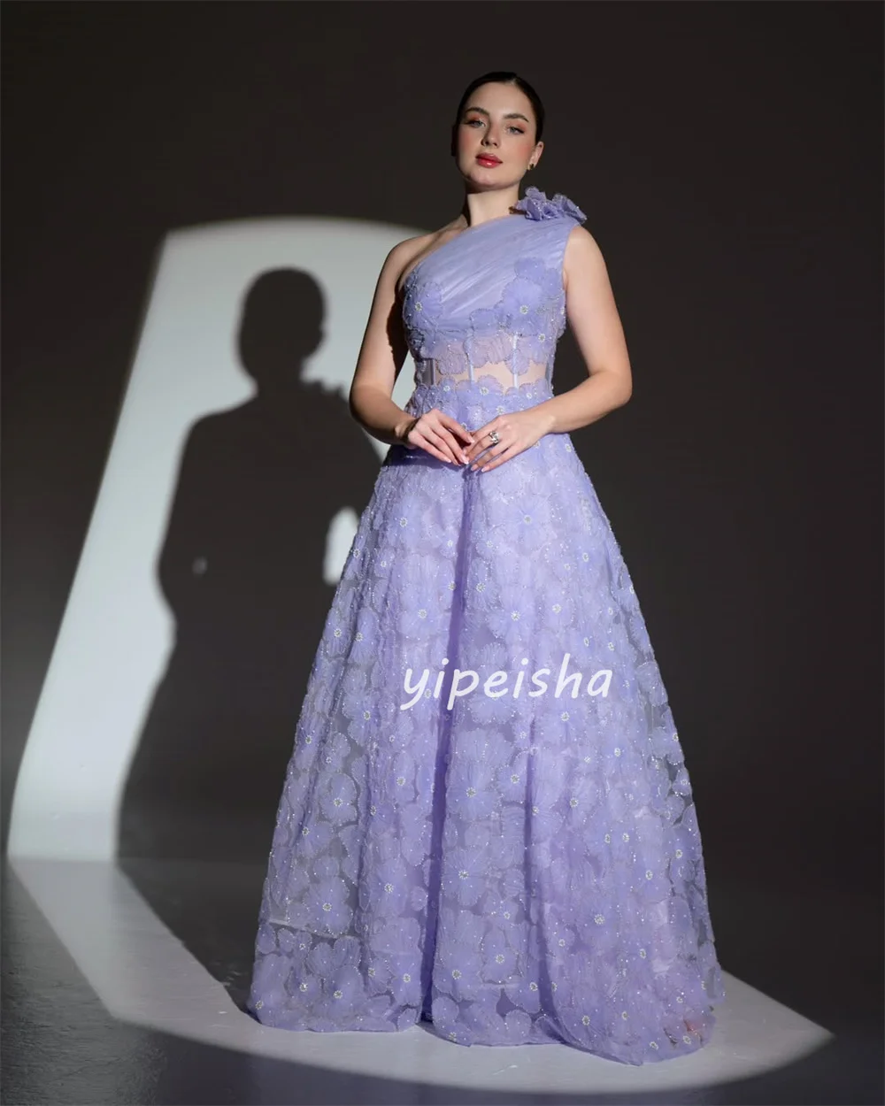 تخصيص أزياء عالية الجودة اليدوية زهرة مطرزة ألف خط واحد الكتف فساتين طويلة فساتين مناسبة مخصصة رائعة