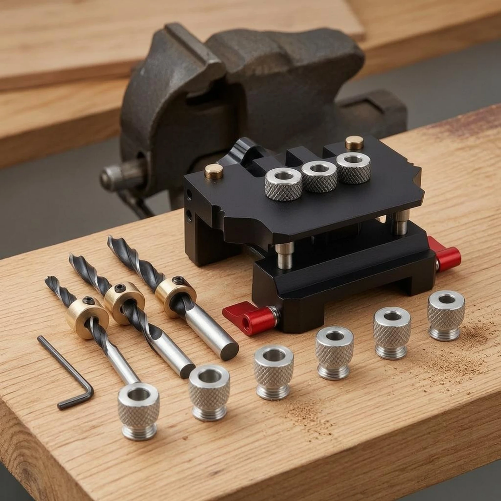 Board Joint Drilling Jig Aluminum Alloy Auto-Centering Drilling Jig Hole Aligner Black Finish Woodworking Tool