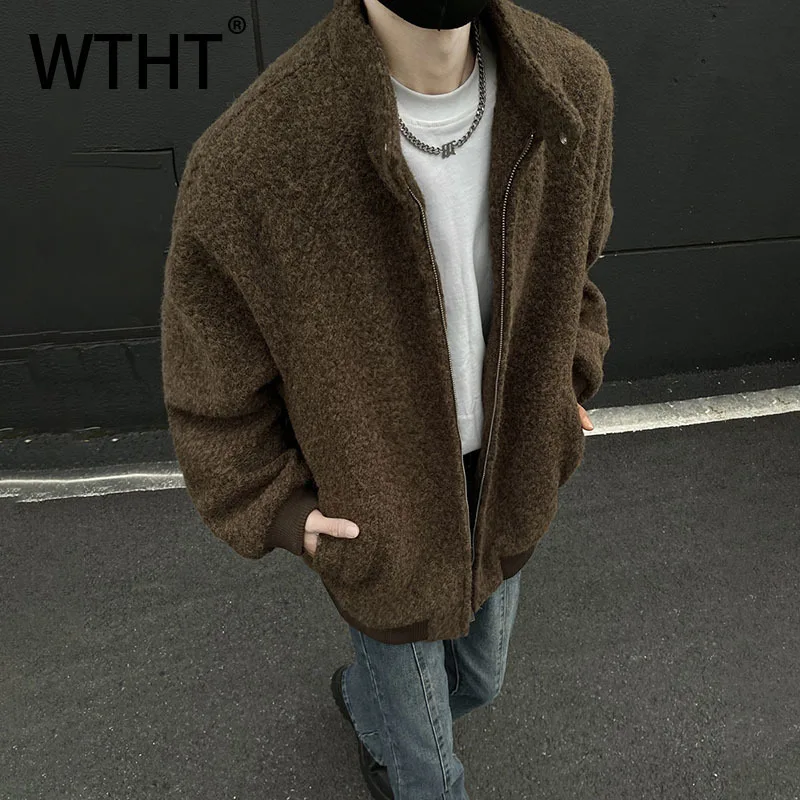 

WTHT Fashion 2025 Autumn Men's Solid Color Loose Casual Coats Trendy New Stand Collar Long Sleeves Jackets Male 2A2230