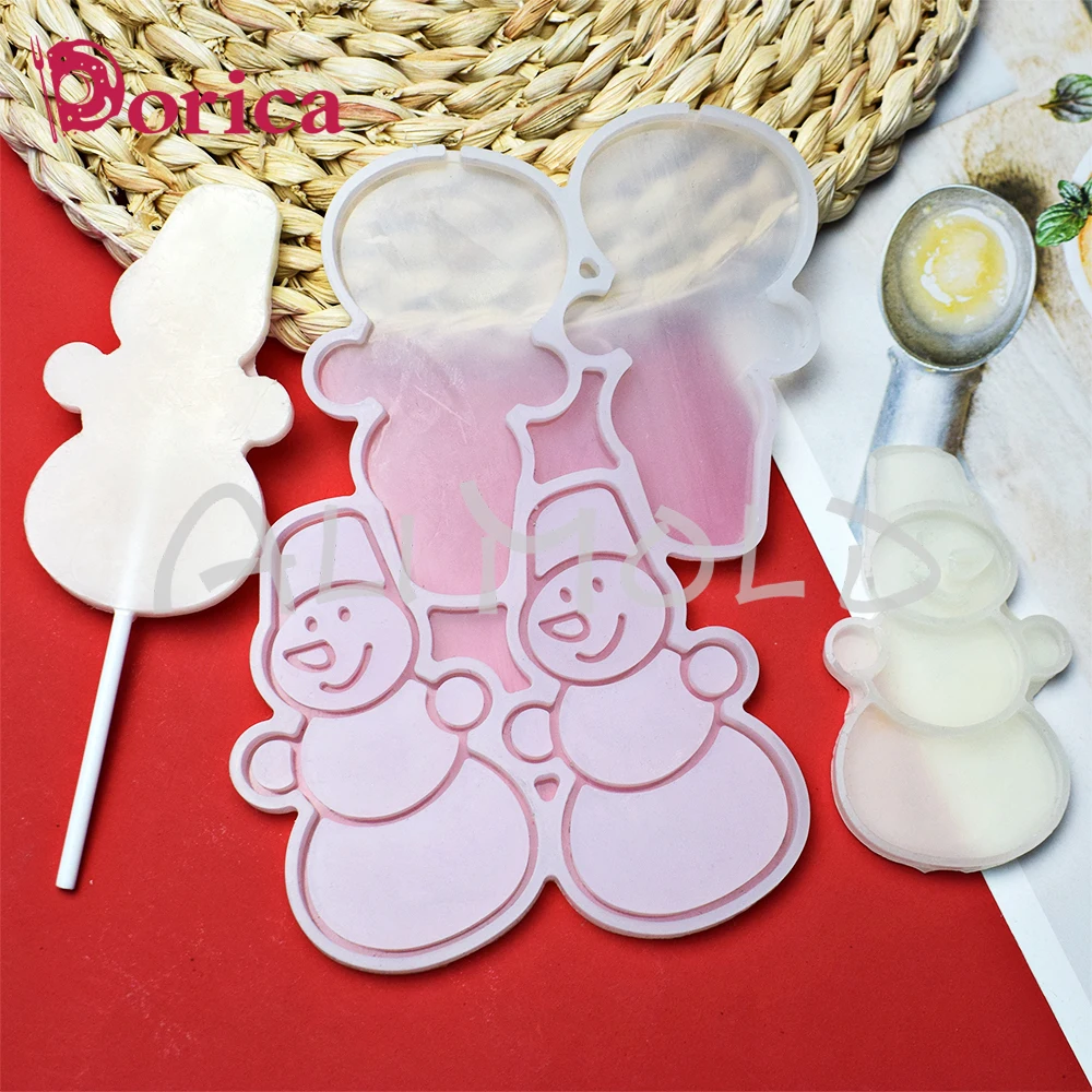 Dorica Snowman Design Lollipop Epoxy Mold Chocolate Silicone Mould Kitchen Fondant Cake Decorating Tools Baking Supplies