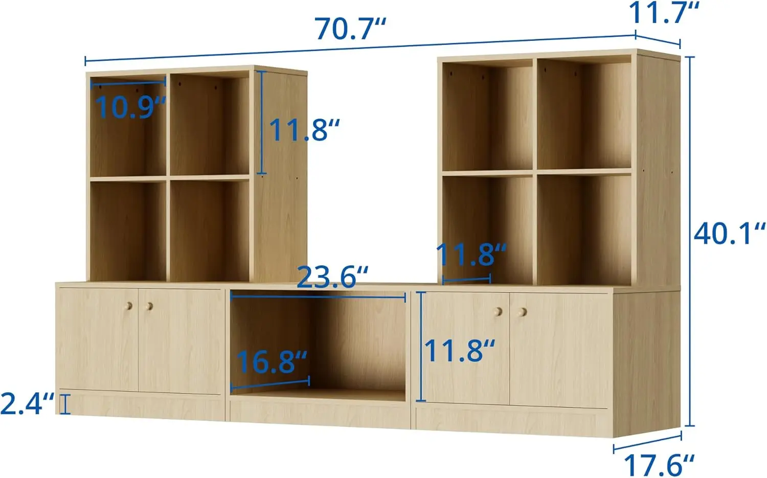 Combination Book Shelf, 3-Piece Bookcase Set with 8 Cubes and 4 Doors, Large Cube Storage Bookshelf for Living Room, Playroom