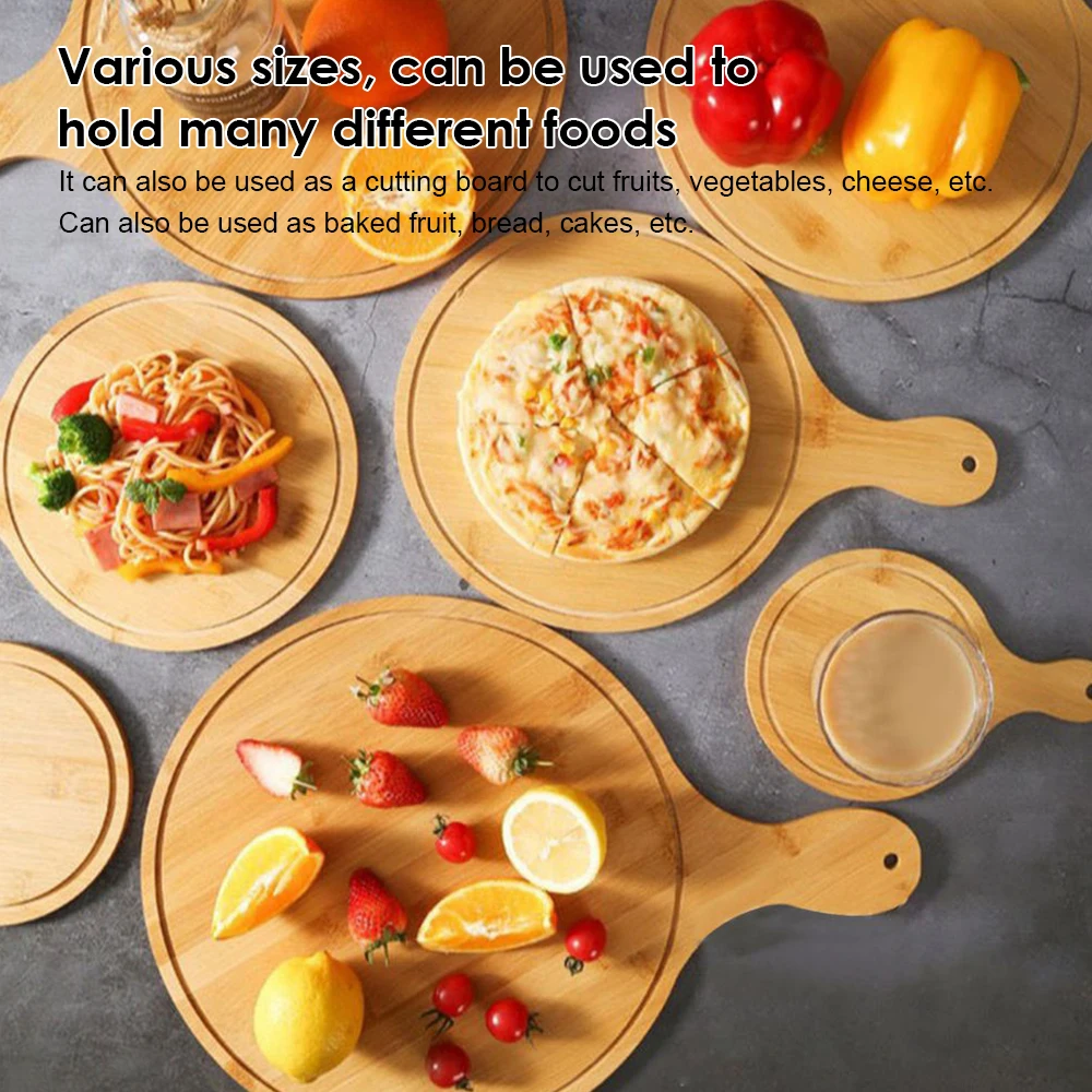 8/12/13 Inch Bamboo Pizza Board Round with Handle Pizza Baking Tray Pizza Cake Cutting Board Platter Pizza Wooden Cake Bakeware