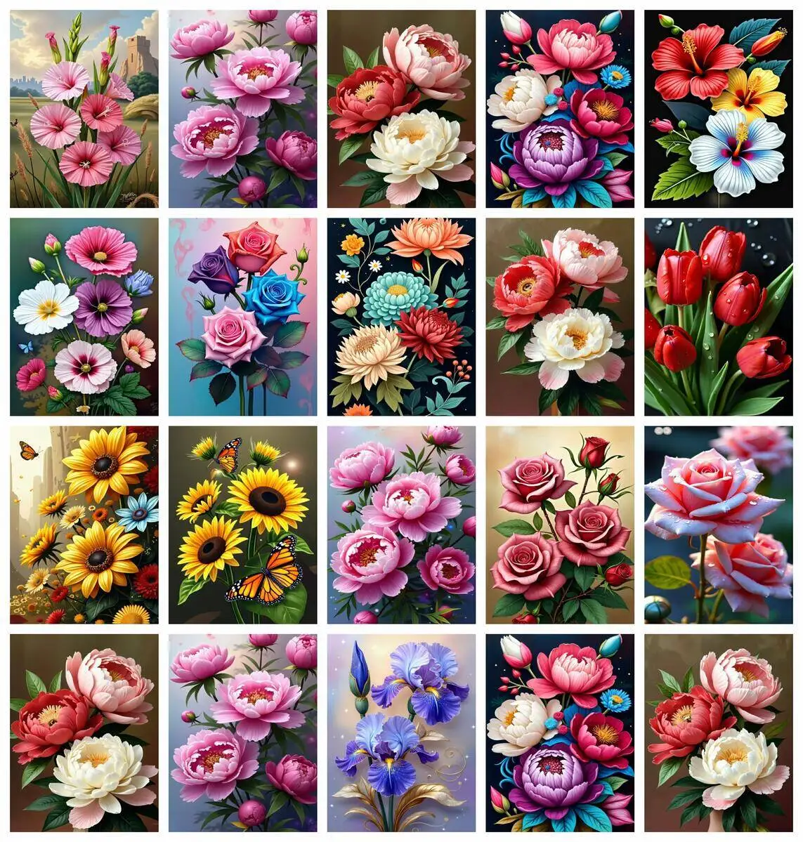 AZQSD Diamant-Mosaik, Pfingstrose, Blume, voll, quadratisch, rund, Diamant-Malerei-Set, Rose, Blumen, Strasssteine, Heimkunst, Handwerk