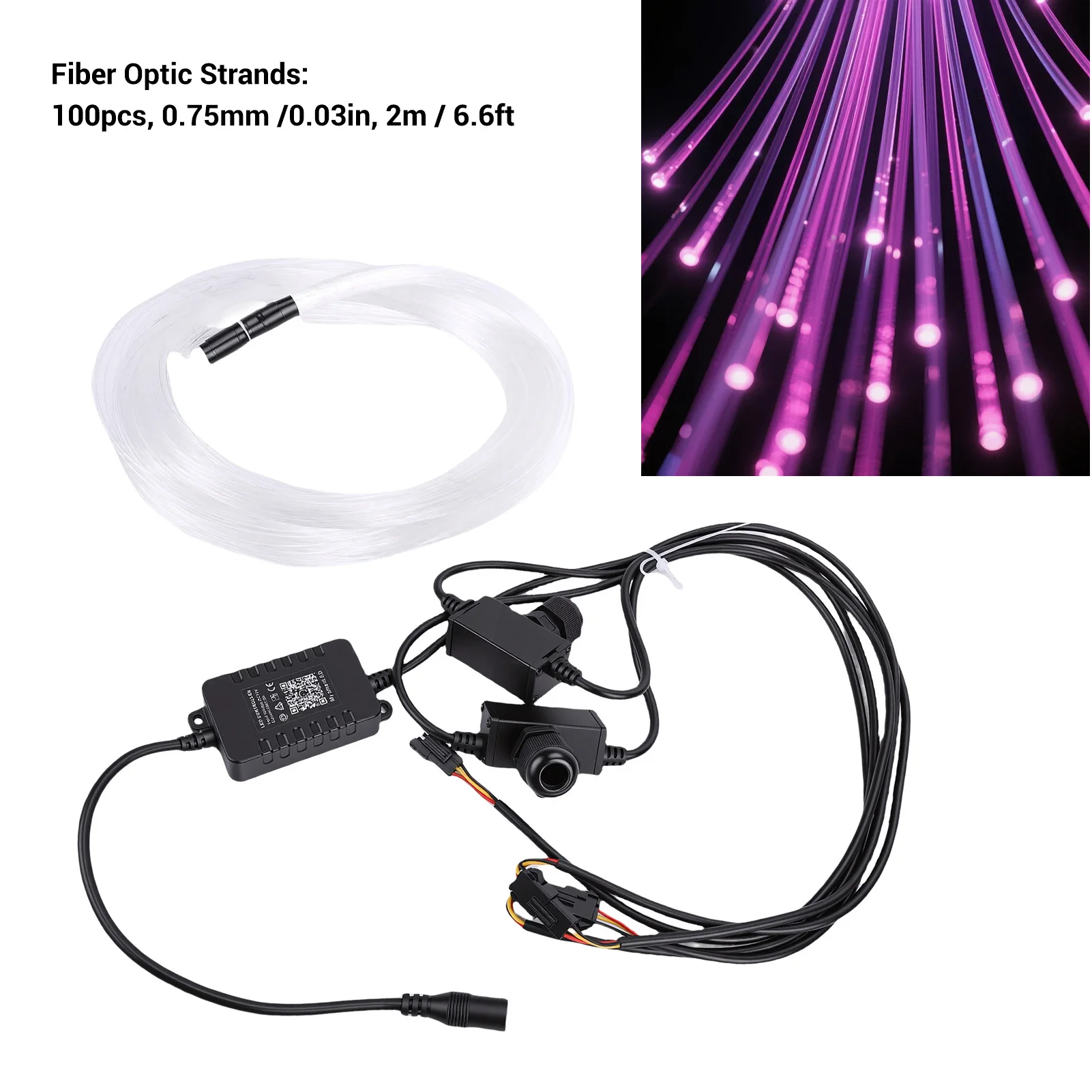 

Комплект оптоволоконных светильников Starlight для автомобиля, 1.5W RGBW, 100 шт., 0.03 дюйма, 6.6 футов, с управлением через приложение и Bluetooth, для дома и интерьера