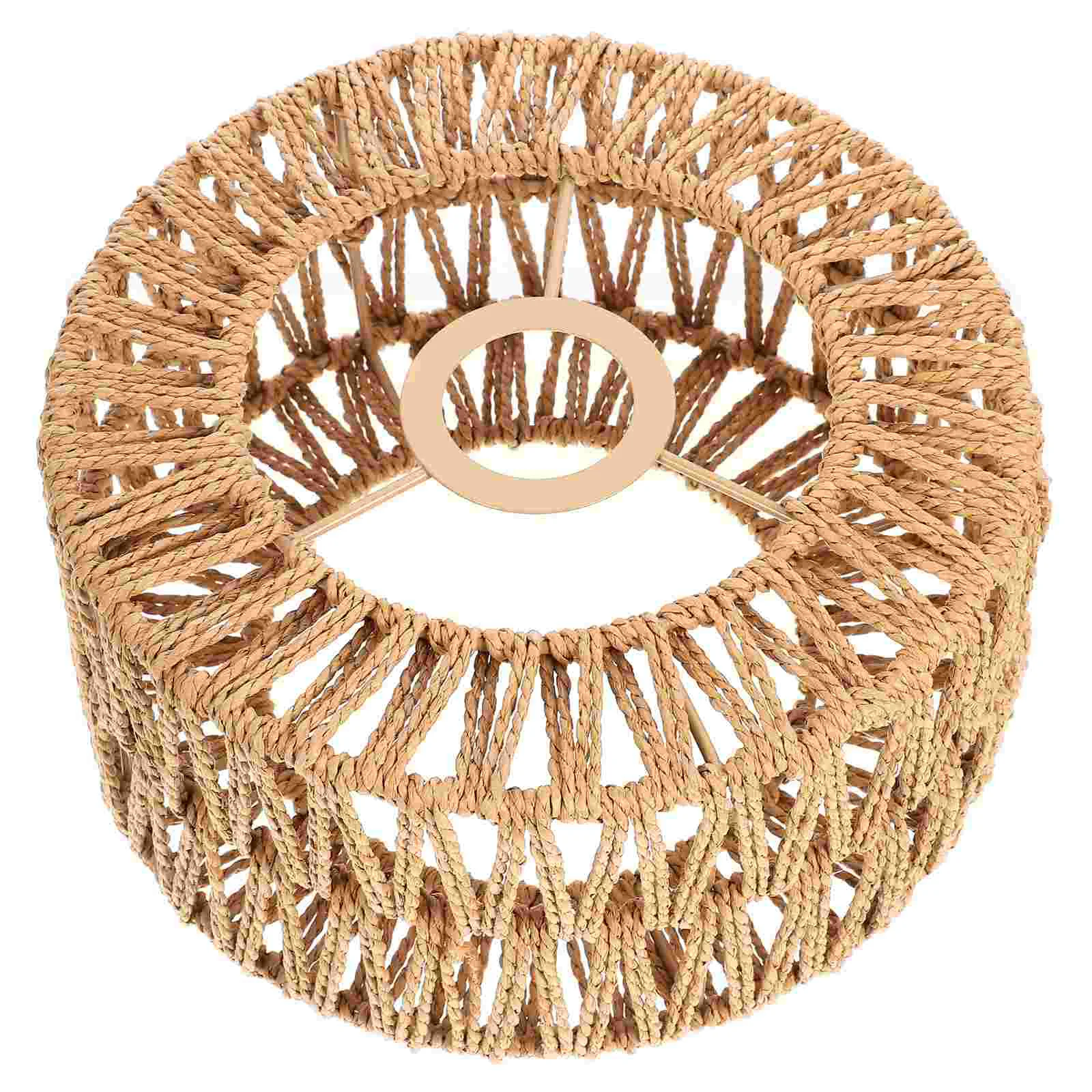 White Light Bulbs Braided Straw Rope Lampshade Shades Lighting Supply Hanging for Ceiling Yellow Barrel