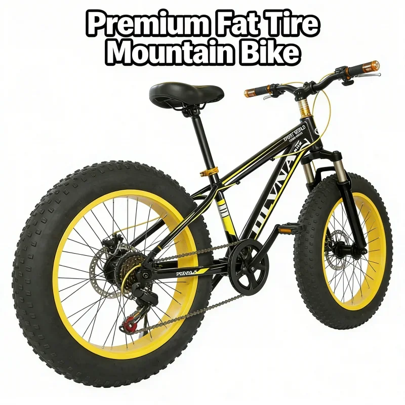 20 Inch Black And Yellow Fat Tire Snow Bike 26 Inch Mountain Bike with Variable Speed And Disc Brake for Students
