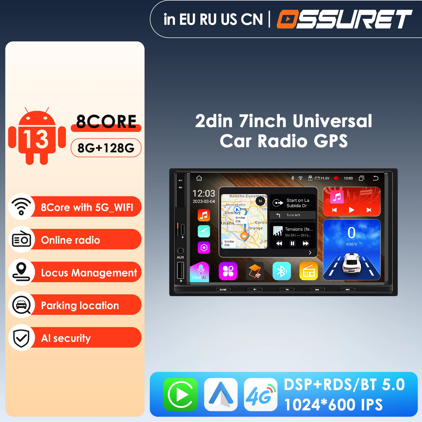 

8 ядер, 8 ГБ ОЗУ, 128 ГБ ПЗУ 7862 AI, интеллектуальная система для универсального 7-дюймового автомобильного радио, мультимедийного видеоплеера, GPS Carplay, 4G, авторадио