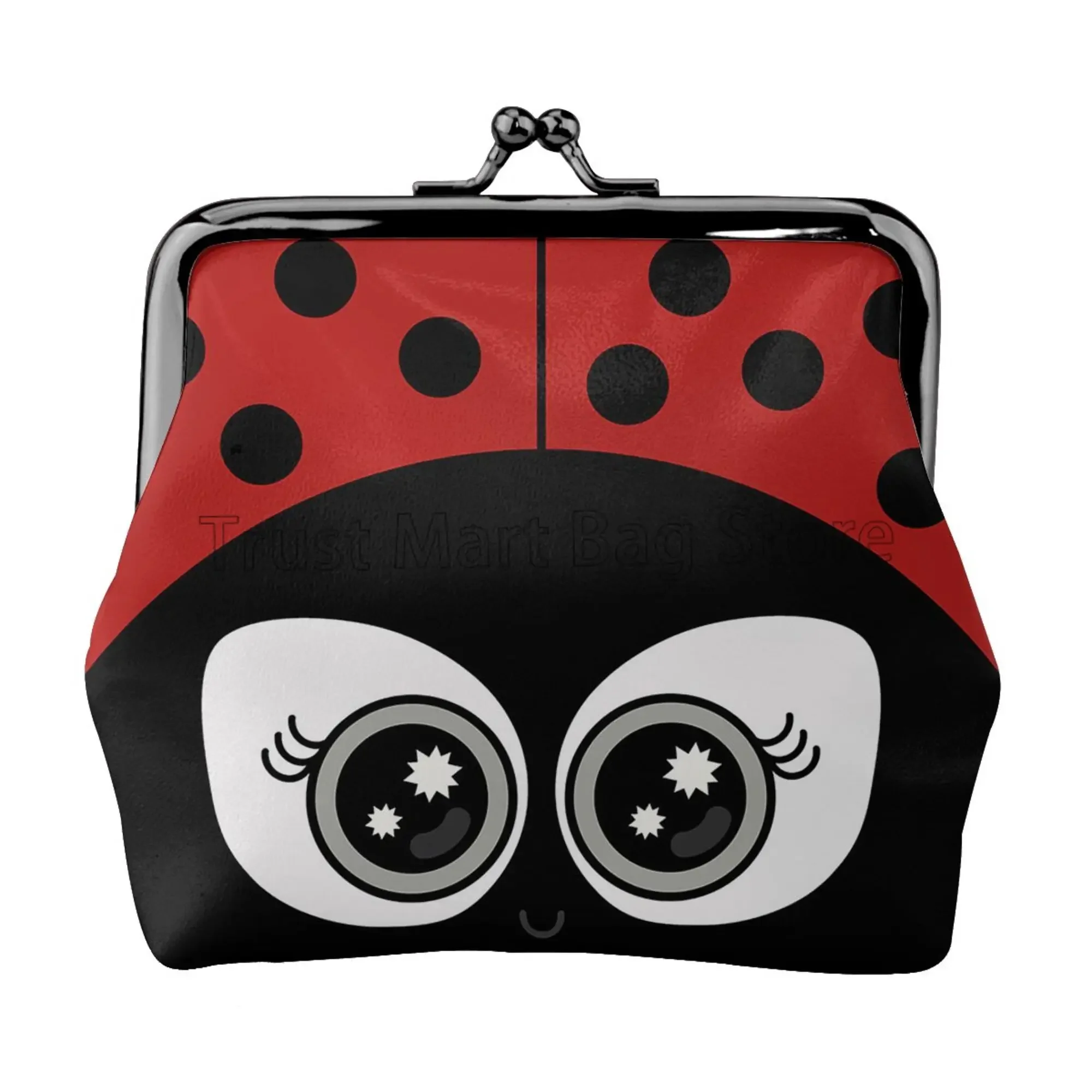 

Cute Cartoon Ladybug Print Mini Leather Coin Purse Kawaii Small Kiss-Lock Change Pouch Clasp Closure Buckle Wallet for Women