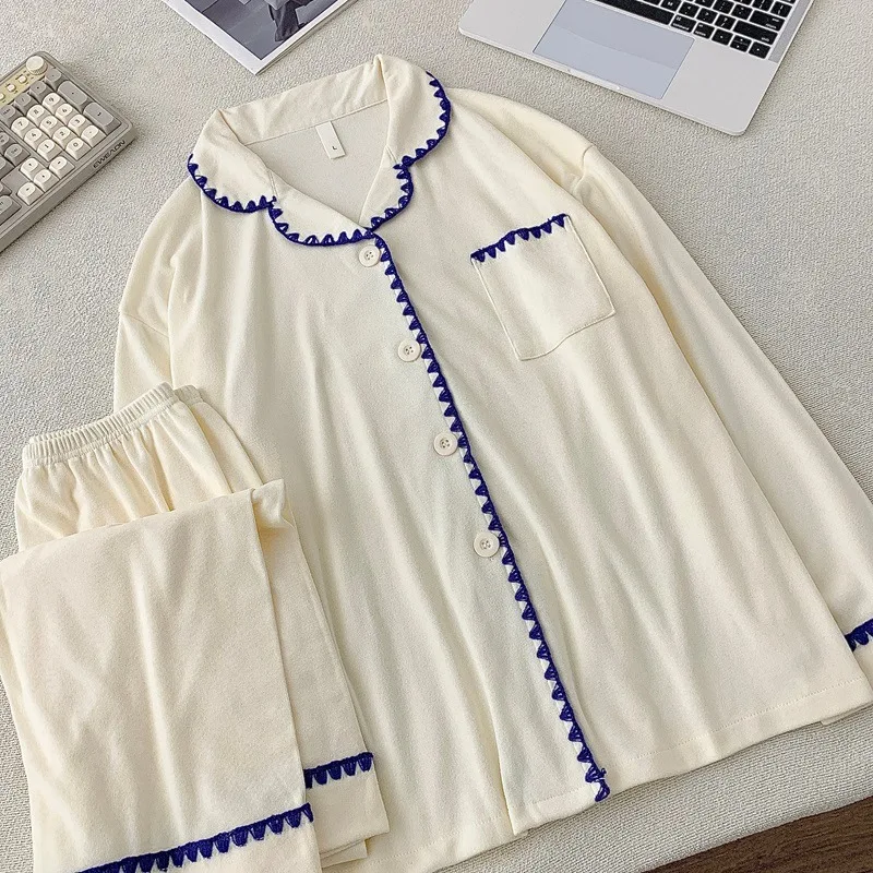 

Embroidery Cartoon Plus Size Pajamas Set Long Sleeve Top & Elastic Waist Pants Pajamas Set Harajuku Style Casual New Home Wear