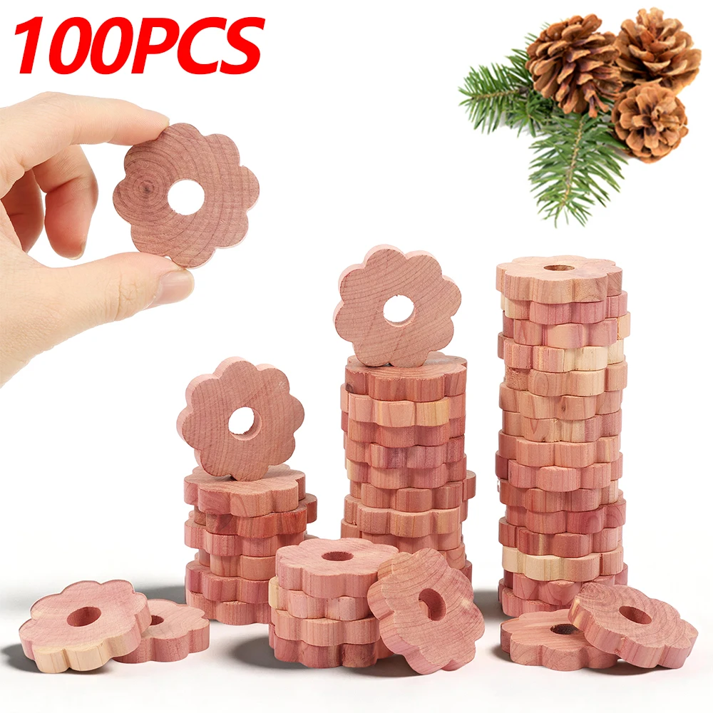 

100Pcs Cedar Block Universal Floral Shape Aromatic Scent Cedar Ring Fresh Odour Deterrent Insect Wardrobe Cedar Block Ring