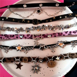 Plush Leopard Bone Necklace Choker Korean Kawaii Fashion Star Pendant Necklaces Harajuku Sexy Accessories Women Y2K Jewelry Gift
