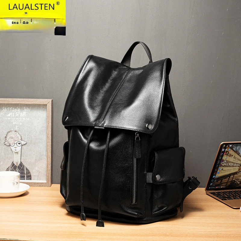 Men's Genuine Leather Backpack, Top Layer Cowhide Business Laptop Bag, Large Capacity Travel Daypack, Fashion Casual School Bag