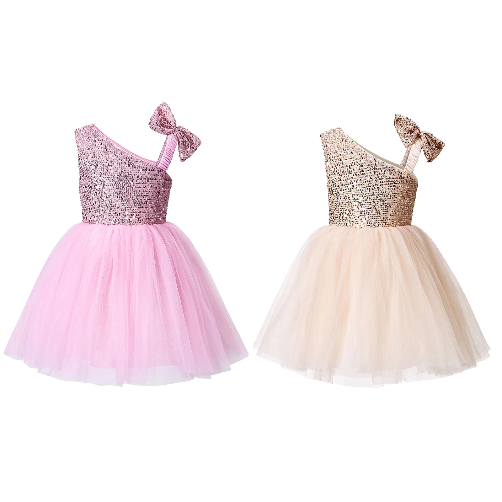 

Little Girls Dance Tutu Dress Sleeveless Sparkly Sequin Bowknot Tutu Tulle Flower Party Dress for Celebration Photography 2Y-6Y
