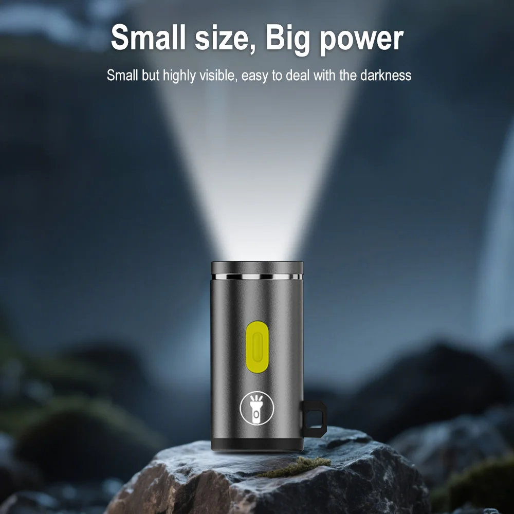 BORUiT Small LED Keychain Light Mini Portable Flashlight Powered By Type C Connectors Small LED Light Outdoor Camping Accessorie